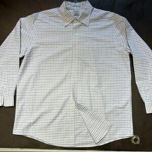 LL BEAN Men's 17 - 34 Shirt Long Sleeve White w/ Blue Stripes Wrinkle R…